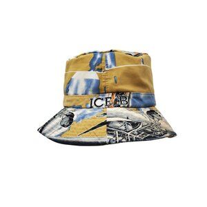 Vintage N.Y.D.K. Original Ice Collection Bucket Hat Yellow & Blue Airplane Print